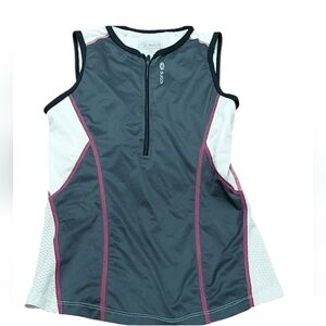 Sugoi white gray purple tank with 1/4 zip built in bra size s